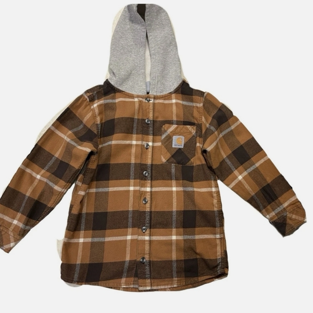 CARHARTT Classic Button Down‎ Pocket Fleece Hooded Flannel Shirt Boys Size L